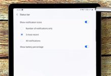 Galaxy Tab S6 상태 표시 줄에서 배터리 백분율을 활성화하는 방법