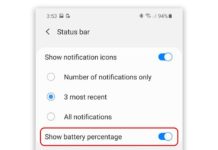 Galaxy Note 20 배터리 비율 표시