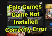 에픽 게임즈 게임이 올바르게 설치되지 않았습니다