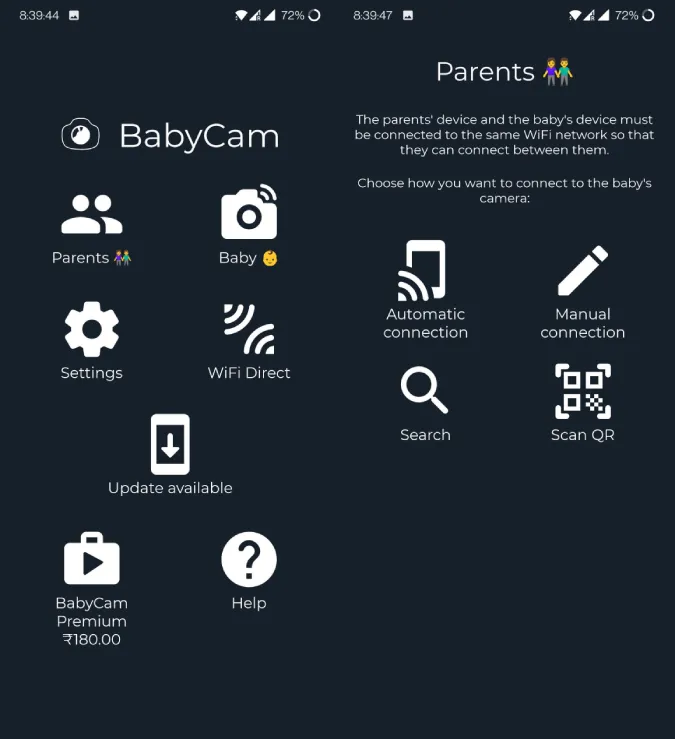 BabyCam als Elterngerät verwenden
