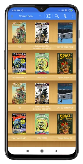 Lokale Comics auf dem Bücherregal in comic cat - comic book reader app
