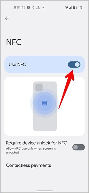 Android beállítások NFC engedélyezése