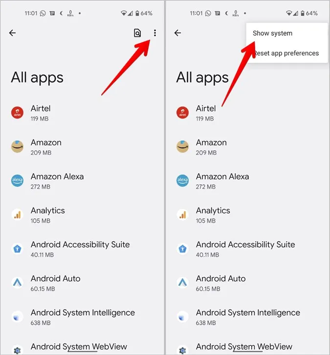 Android-indstillinger Apps System