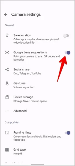 Activer l'objectif de l'appareil photo Google