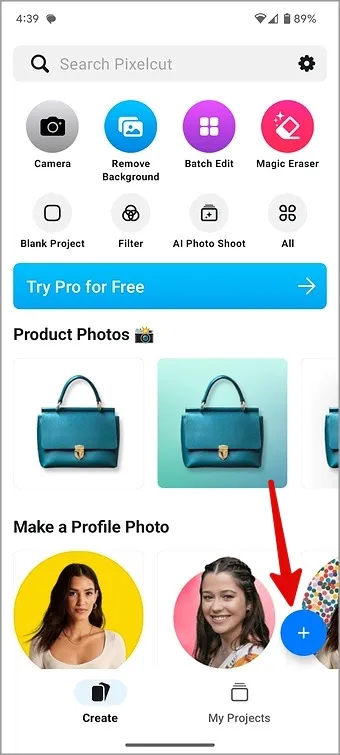 vælg foto i pixelcut-appen