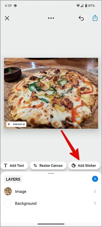 tilføj klistermærke til foto i pixelcut app