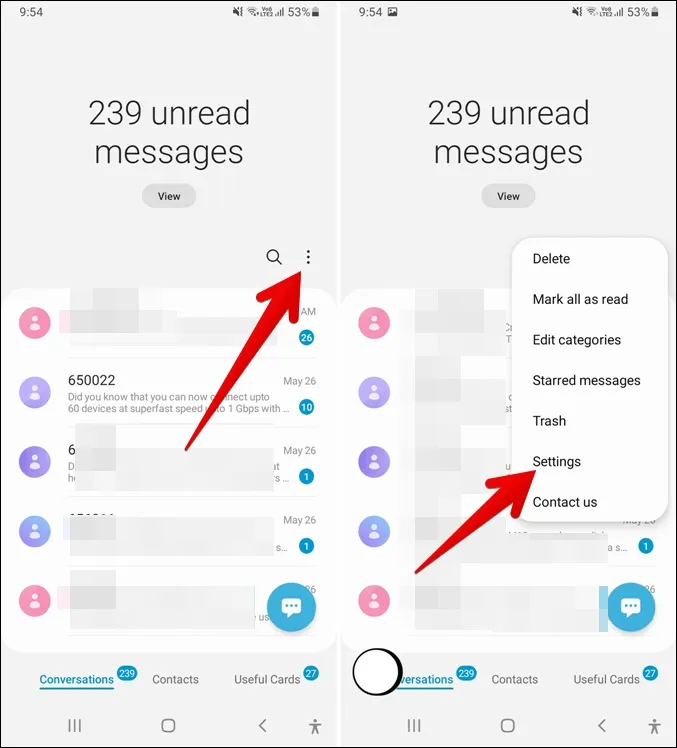 Inställningar för Samsung Messages-appen