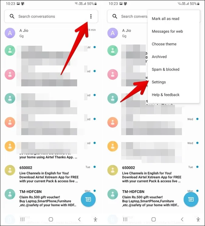 ljudinställning för meddelande i Google Messages-appen i Samsung