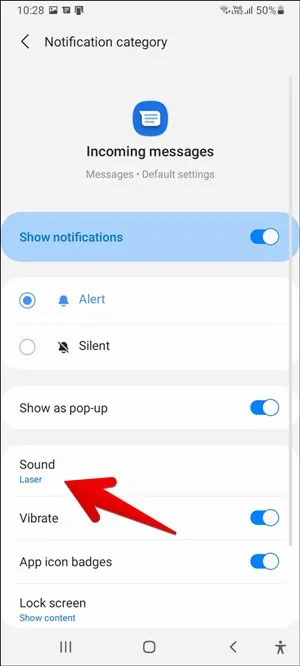 välj ljud för meddelandeavisering för kontakt i Samsung