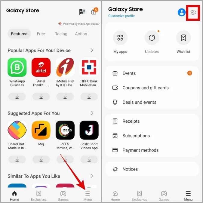 Inställningar för Galaxy Store-appen på Samsung Phone
