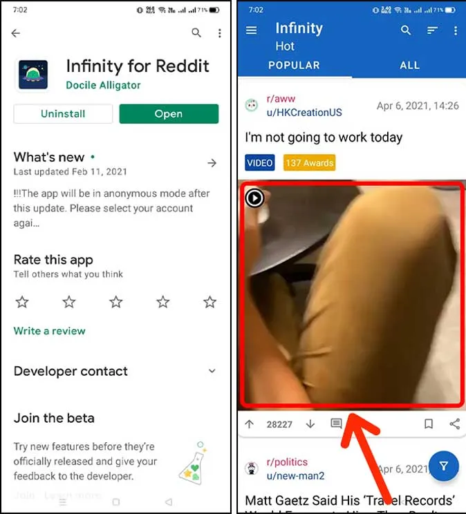 установить infinity для reddit на android