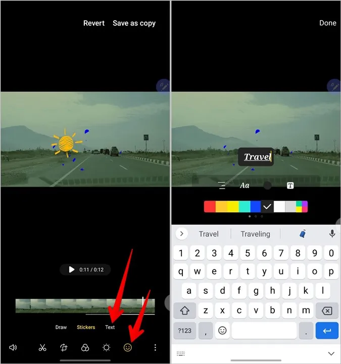 Samsung Edit Videos Text