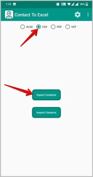експортиране на контакти от приложението за контакти към Excel