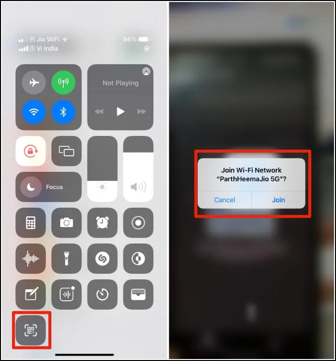scansiona il codice QR con l'iPhone