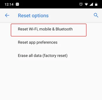 Option zum Zurücksetzen von Bluetooth, mobilen Daten und Wi-Fi