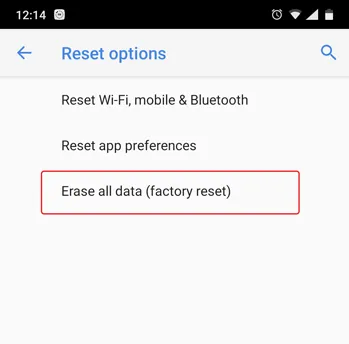 Option zum Zurücksetzen Ihres Android-Geräts auf die Werkseinstellungen