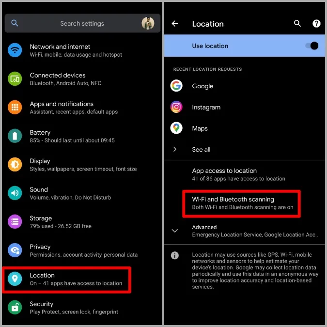 Wi-Fi- og Bluetooth-skanning på Android