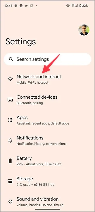 sélectionner réseau et internet sur android