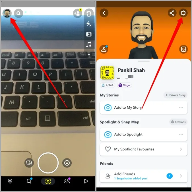 Snapchat alkalmazás beállításai