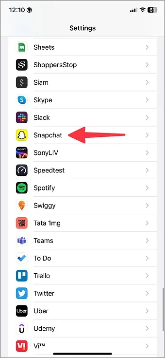 Otevření aplikace Snapchat na iPhonu