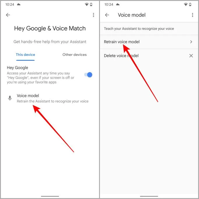 Volver a entrenar el modelo de voz del Asistente de Google en el Android Pixel