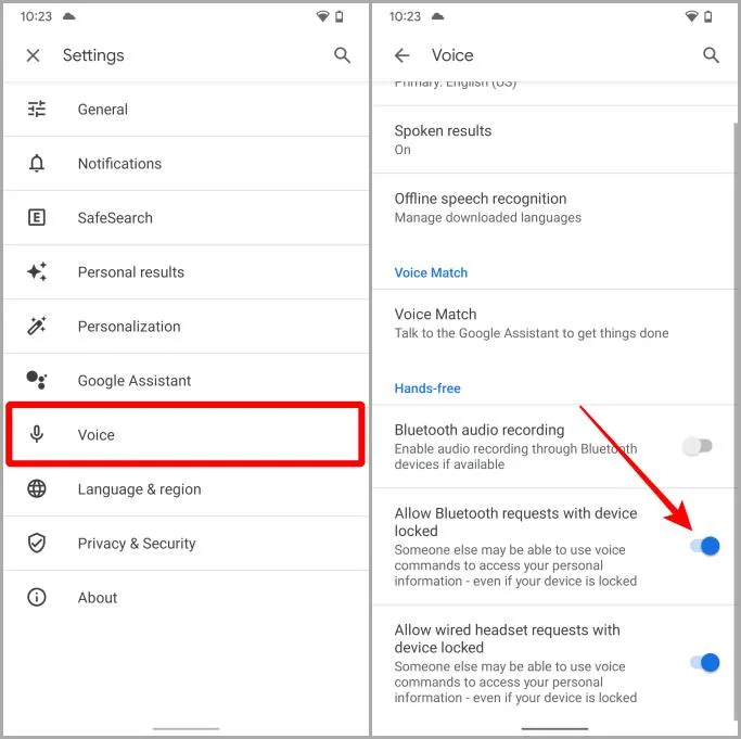 Povolení požadavků na náhlavní soupravu Bluetooth pro Asistenta Google v systému Android na zařízení Pixel