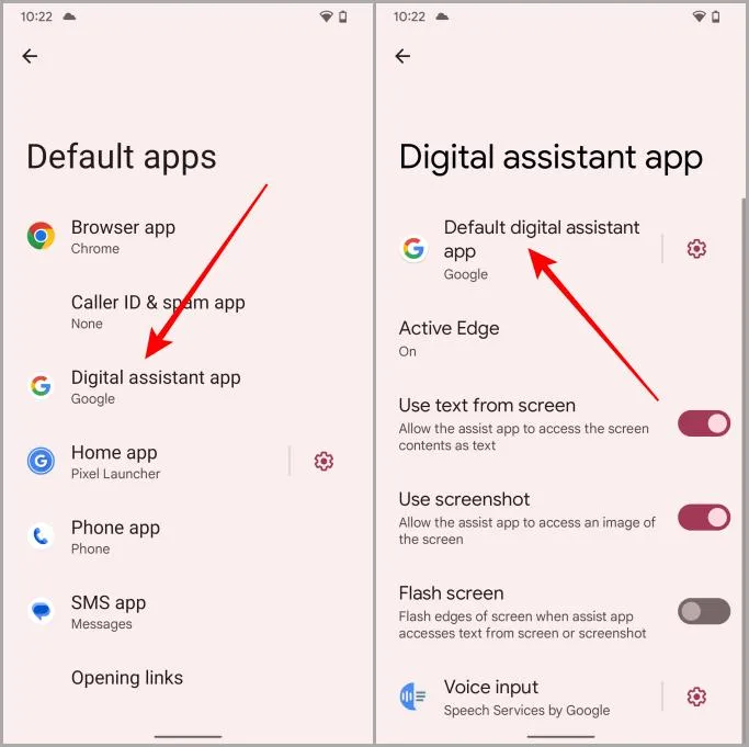 Innstillinger for standardassistent på Android Pixel