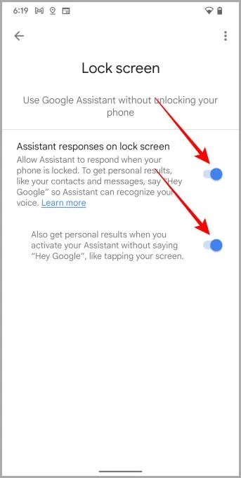 Включение Google Assistant на экране блокировки