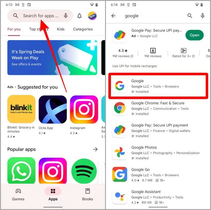 Google-appen i Play Butik