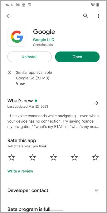Actualizar Google App desde Play Store en su smartphone Android
