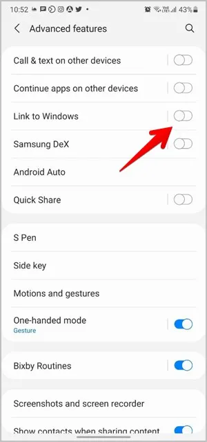 activar Enlace a Windows en teléfono Samsung