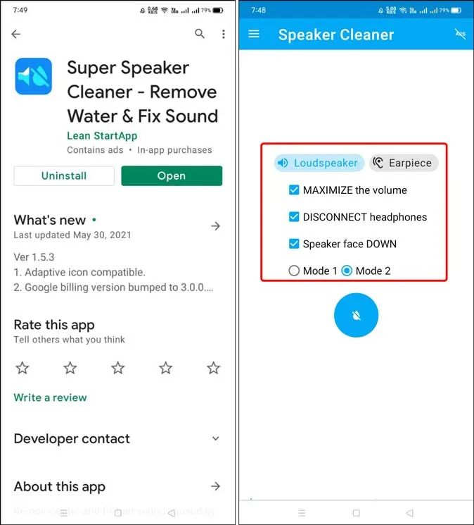 super speaker cleaner -sovellus poistaa veden kaiuttimista ja kuulokkeista äänen avulla.