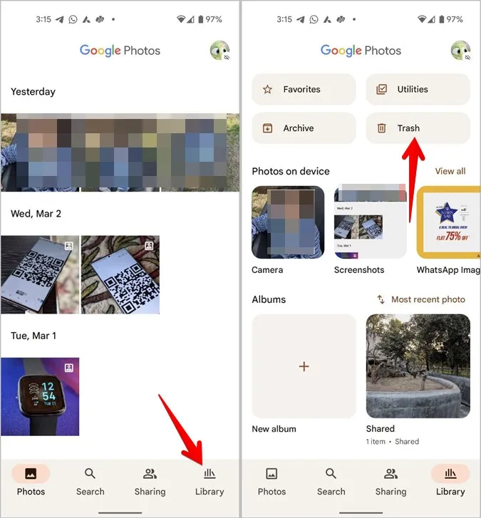 Samsung Google Fotos Papierkorb
