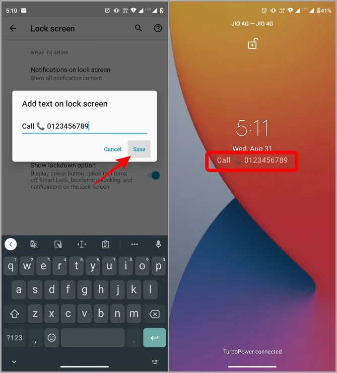 Pantalla de bloqueo mostrando información de emergencia en Android