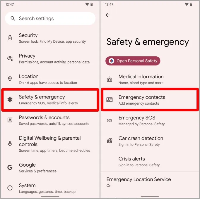 Añadir contactos de emergencia en teléfonos Pixel