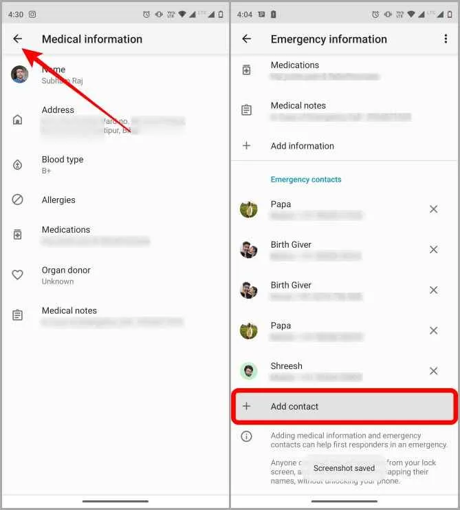 Añadir contacto de emergencia en Android