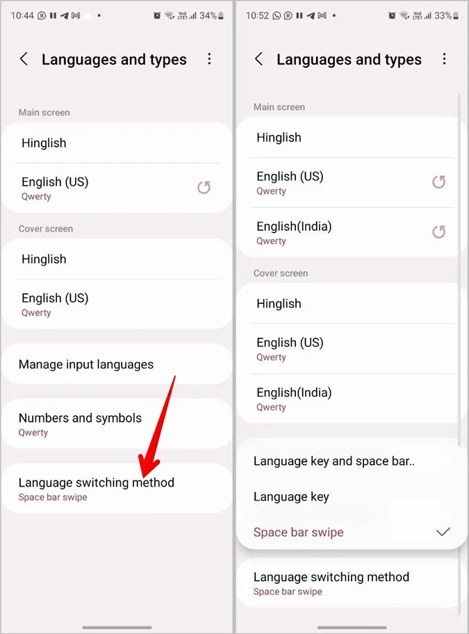 Metode for bytte av språk på Samsung-tastaturet