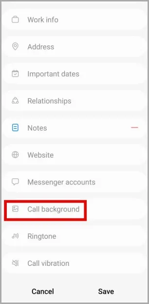 Anrufhintergrund für Kontakt auf Samsung Phone