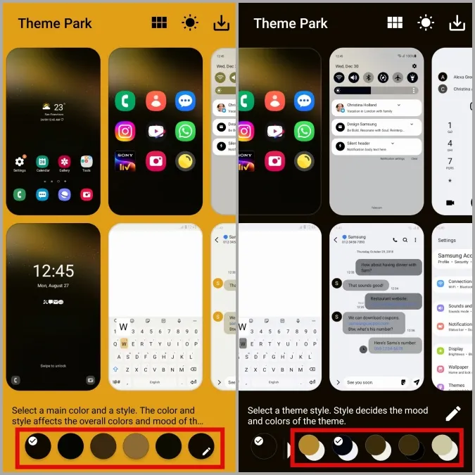 삼성 휴대폰에서 사용자 지정 테마의 색상 선택