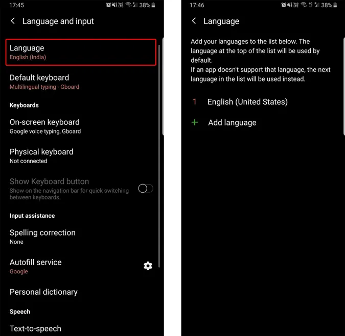 промяна на езиковите настройки в Android