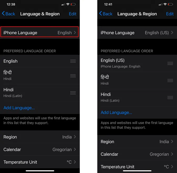 Endre språkinnstillinger på iPhone