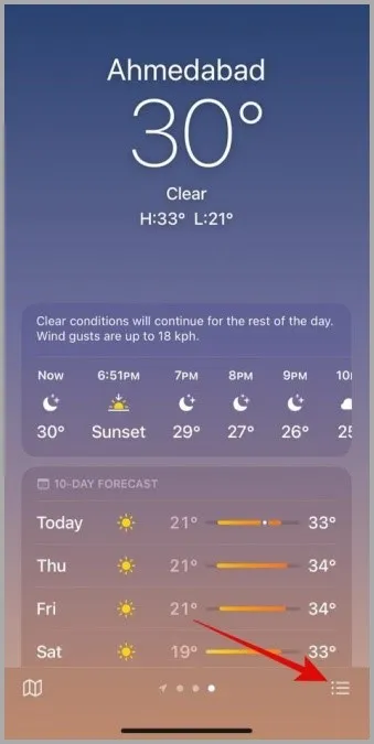 Приложение Weather на iPhone