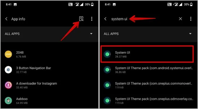Afficher l'application System UI dans les paramètres d'Android