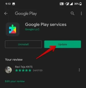 Actualización de la app de Google Play Services