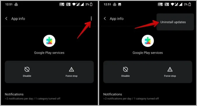 Afinstallation af opdateringer af Google Play Services