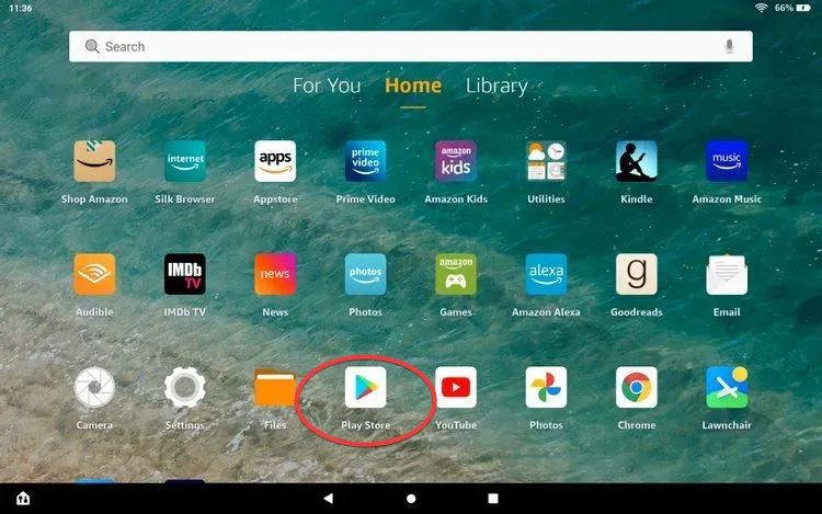 Play Store auf dem Startbildschirm des Fire Tablets