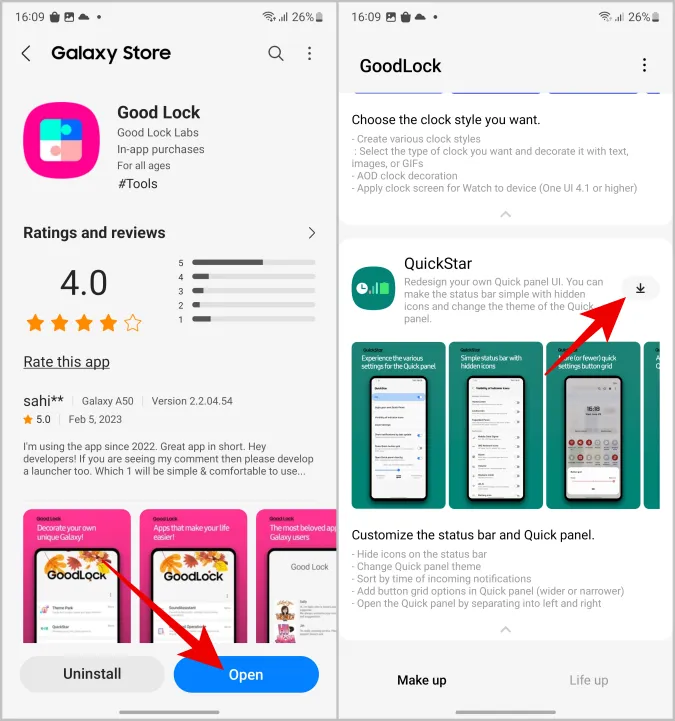 quickstar-modul in der goodlock-app herunterladen