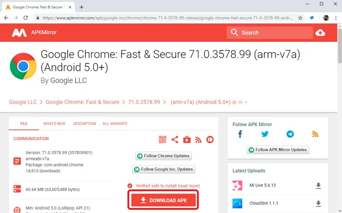 Инсталиране на Chrome на Android TV - сваляне на APK