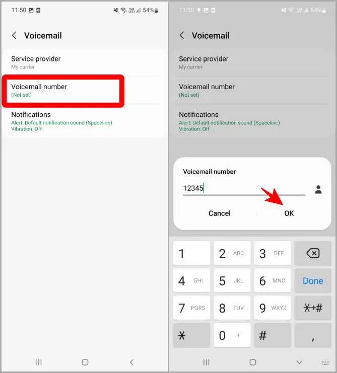 Eingabe der Voicemail-Nummer auf dem Samsung Galaxy Phone