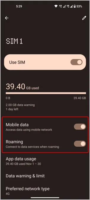 activar datos móviles e itinerancia en teléfonos android